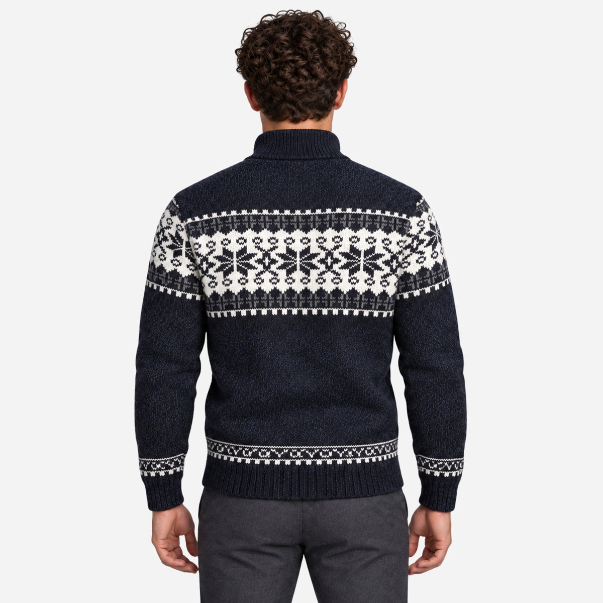 Men’s Nordic Pattern Zip-Up Cardigan Jumper-Fowsa