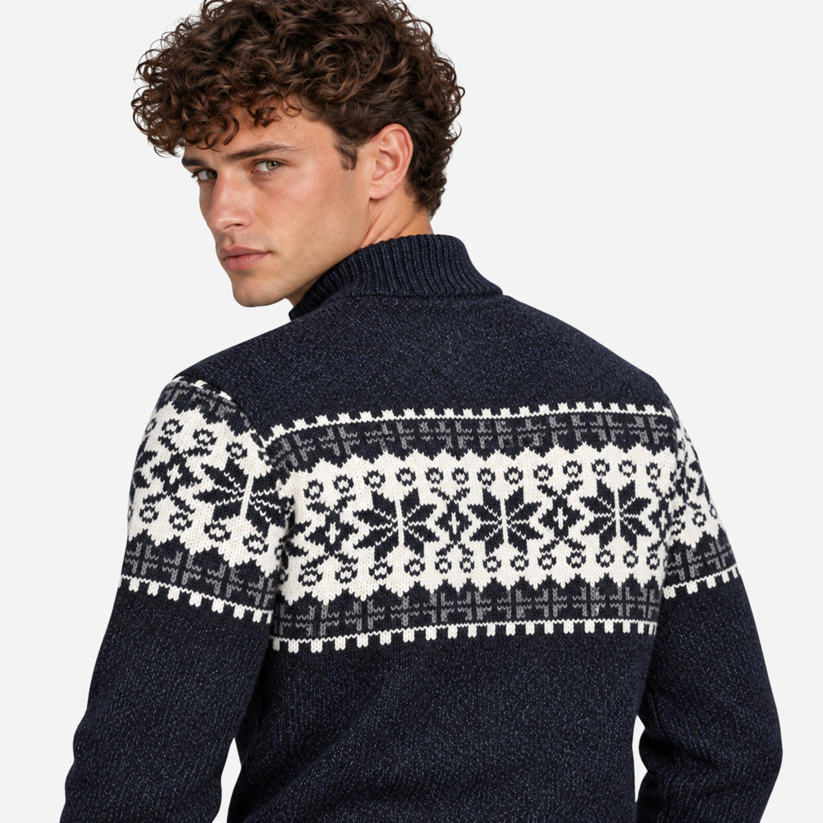 Men’s Nordic Pattern Zip-Up Cardigan Jumper-Fowsa