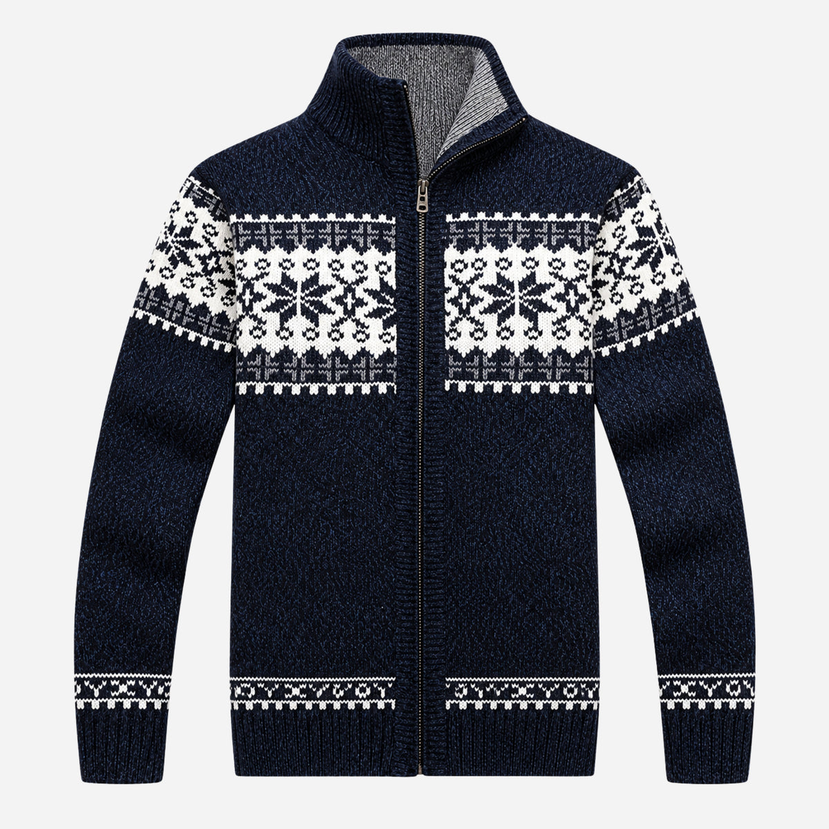 Men’s Nordic Pattern Zip-Up Cardigan Jumper-Fowsa