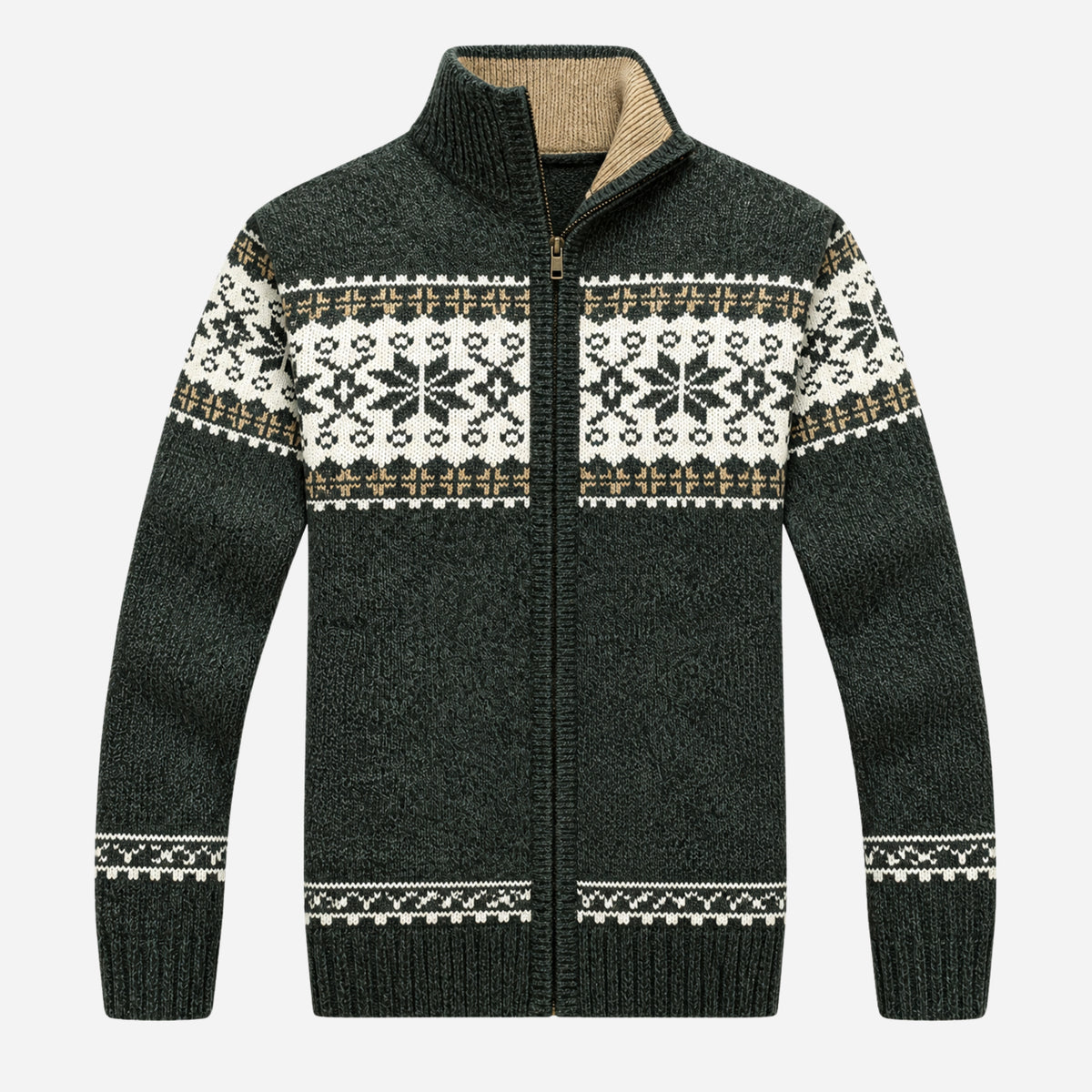 Men’s Nordic Pattern Zip-Up Cardigan Jumper-Fowsa