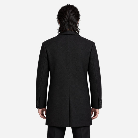 Men's Notched-Lapel Single-Breasted Mid-Length Coat-Fowsa