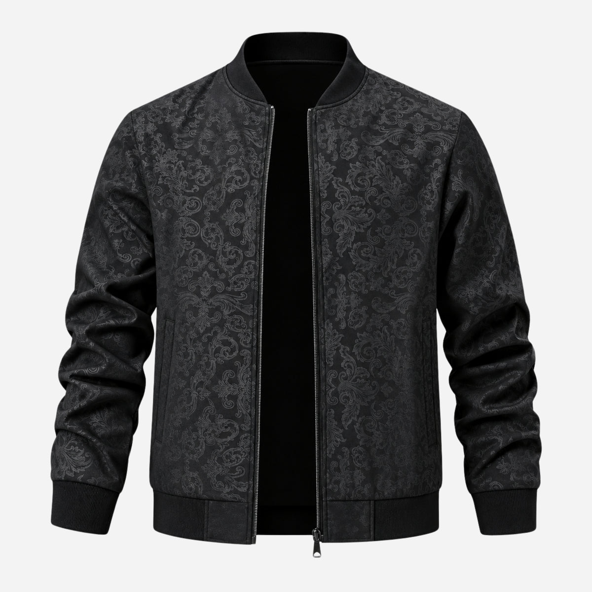Men’s Ornate Pattern Zip-Up Bomber Jacket-Fowsa