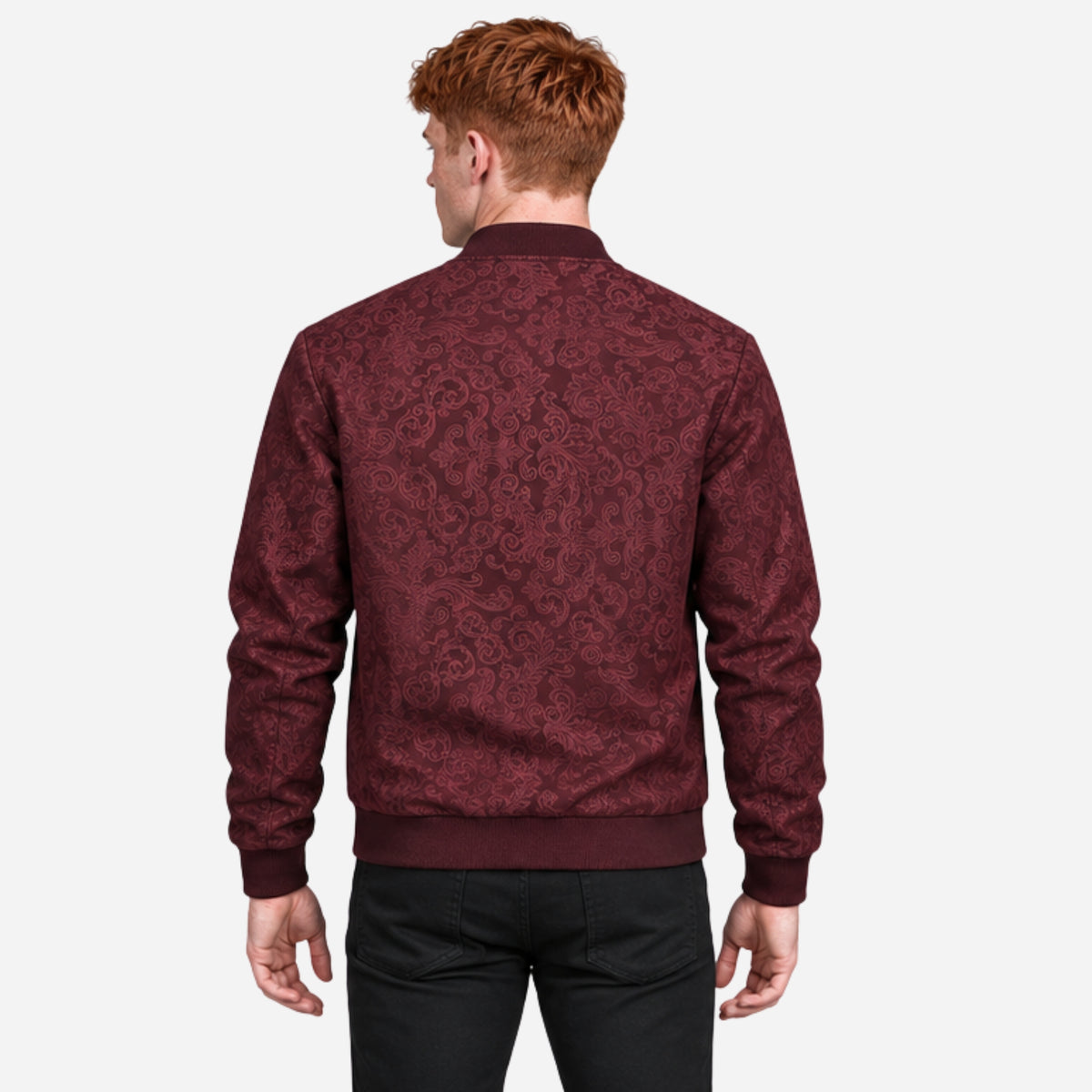 Men’s Ornate Pattern Zip-Up Bomber Jacket-Fowsa