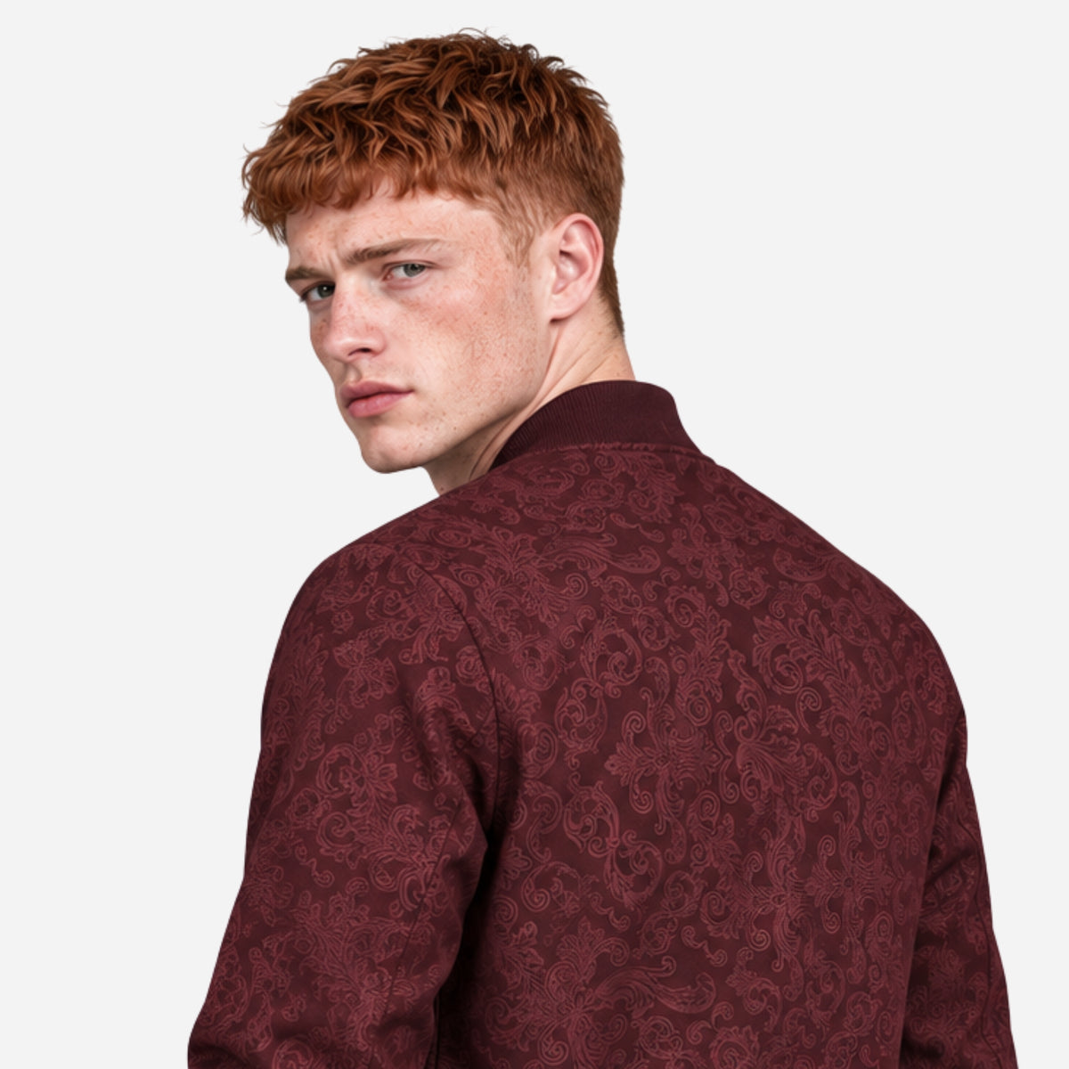 Men’s Ornate Pattern Zip-Up Bomber Jacket-Fowsa