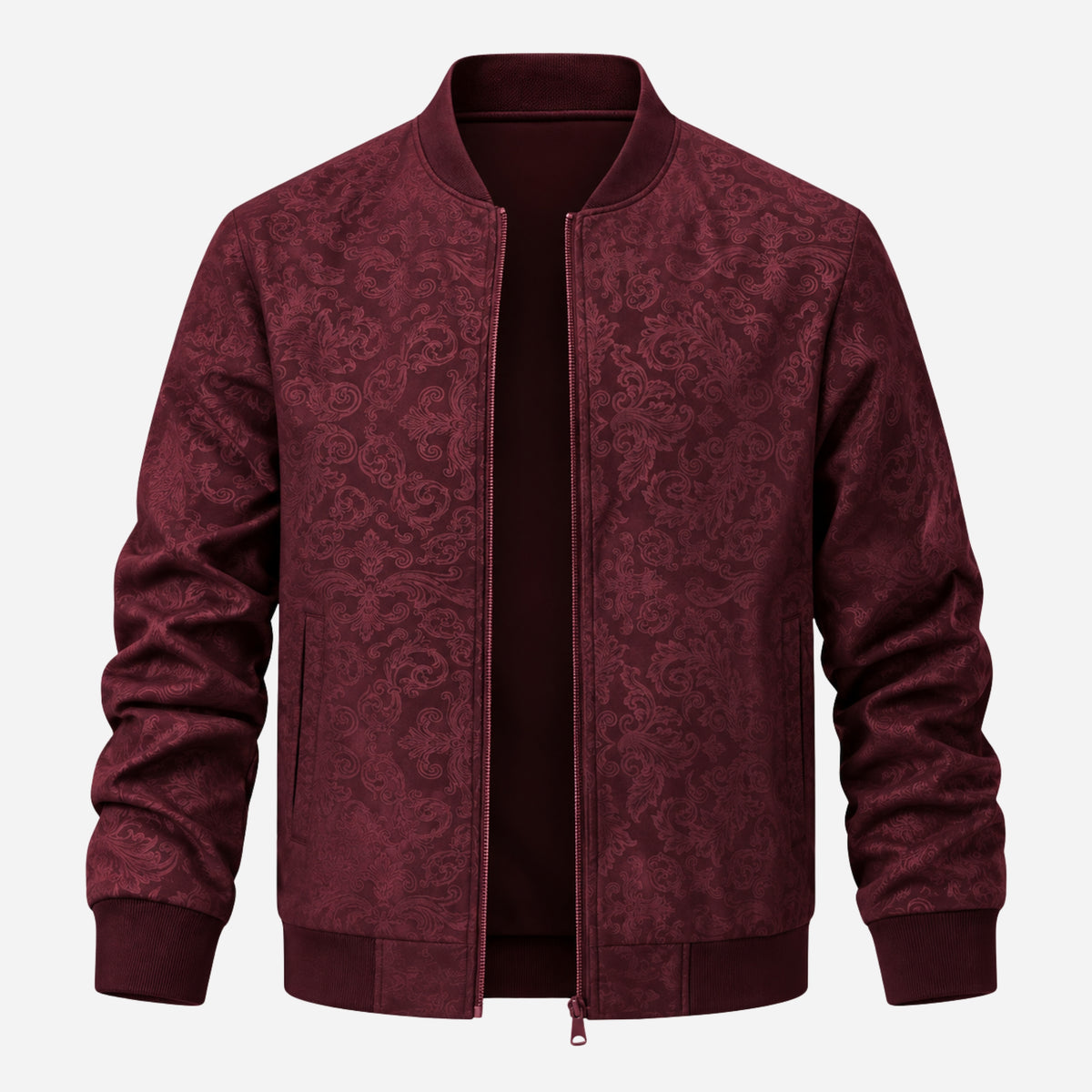Men’s Ornate Pattern Zip-Up Bomber Jacket-Fowsa
