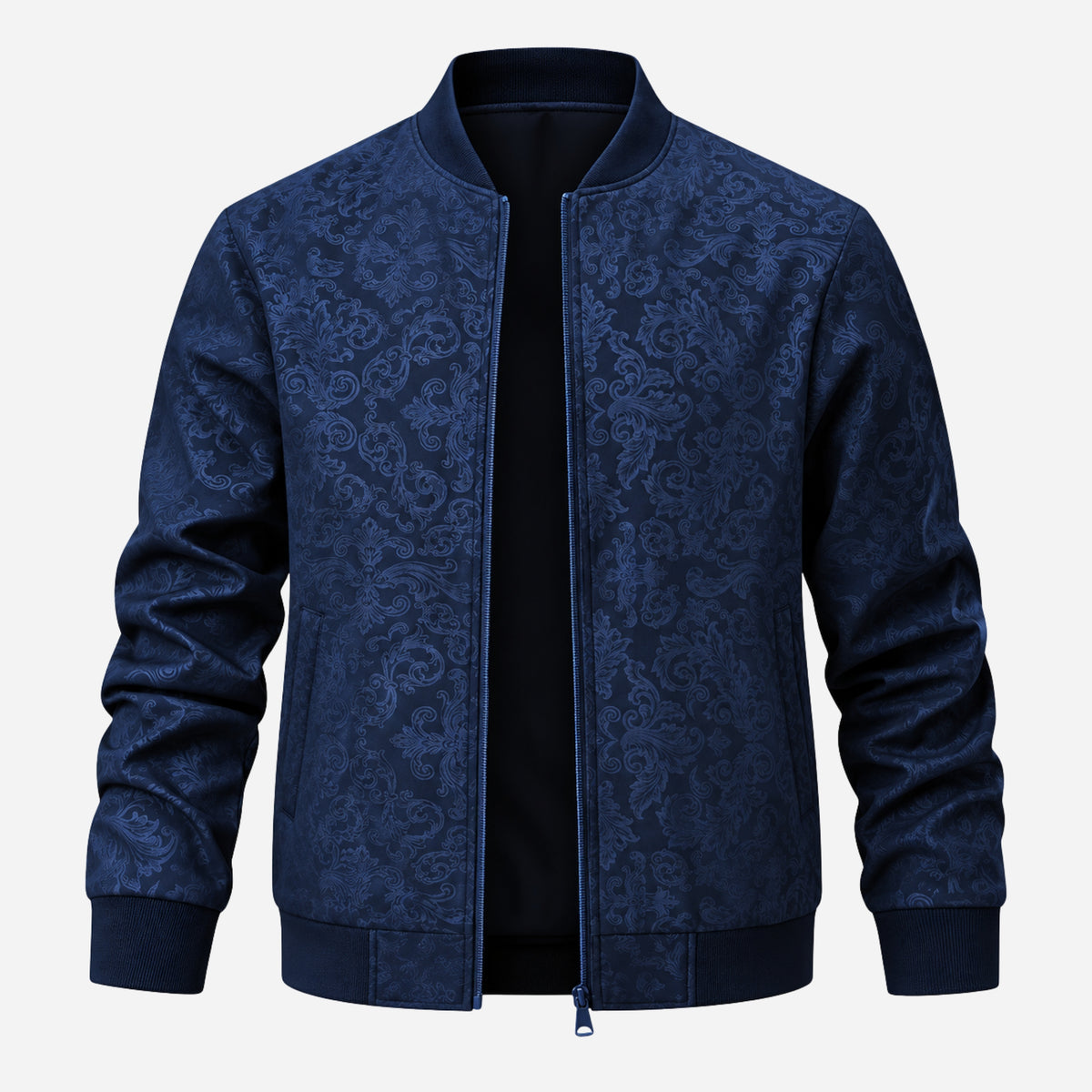Men’s Ornate Pattern Zip-Up Bomber Jacket-Fowsa