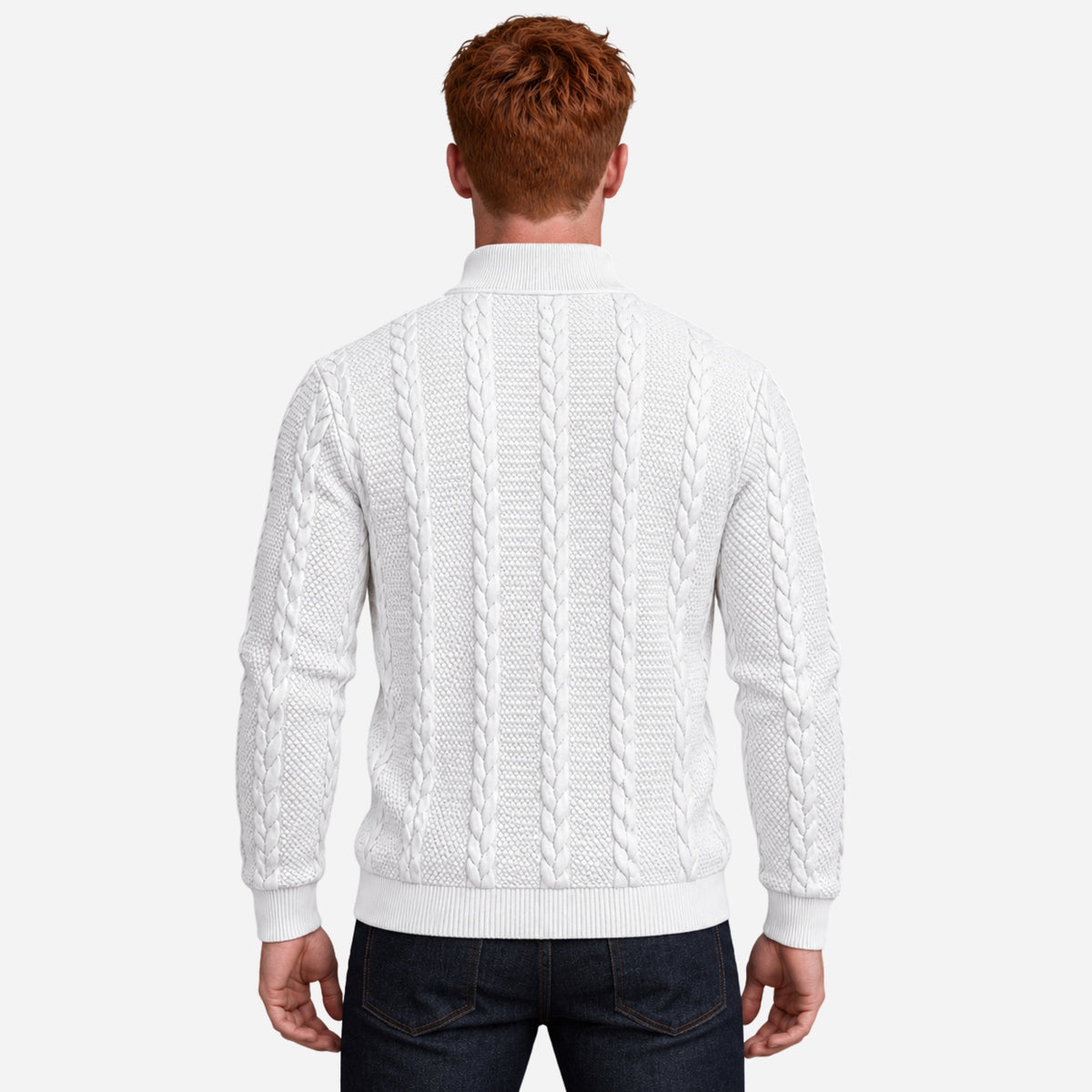 Men’s Panelled Cable-Knit Buttoned Collar Jumper-Fowsa