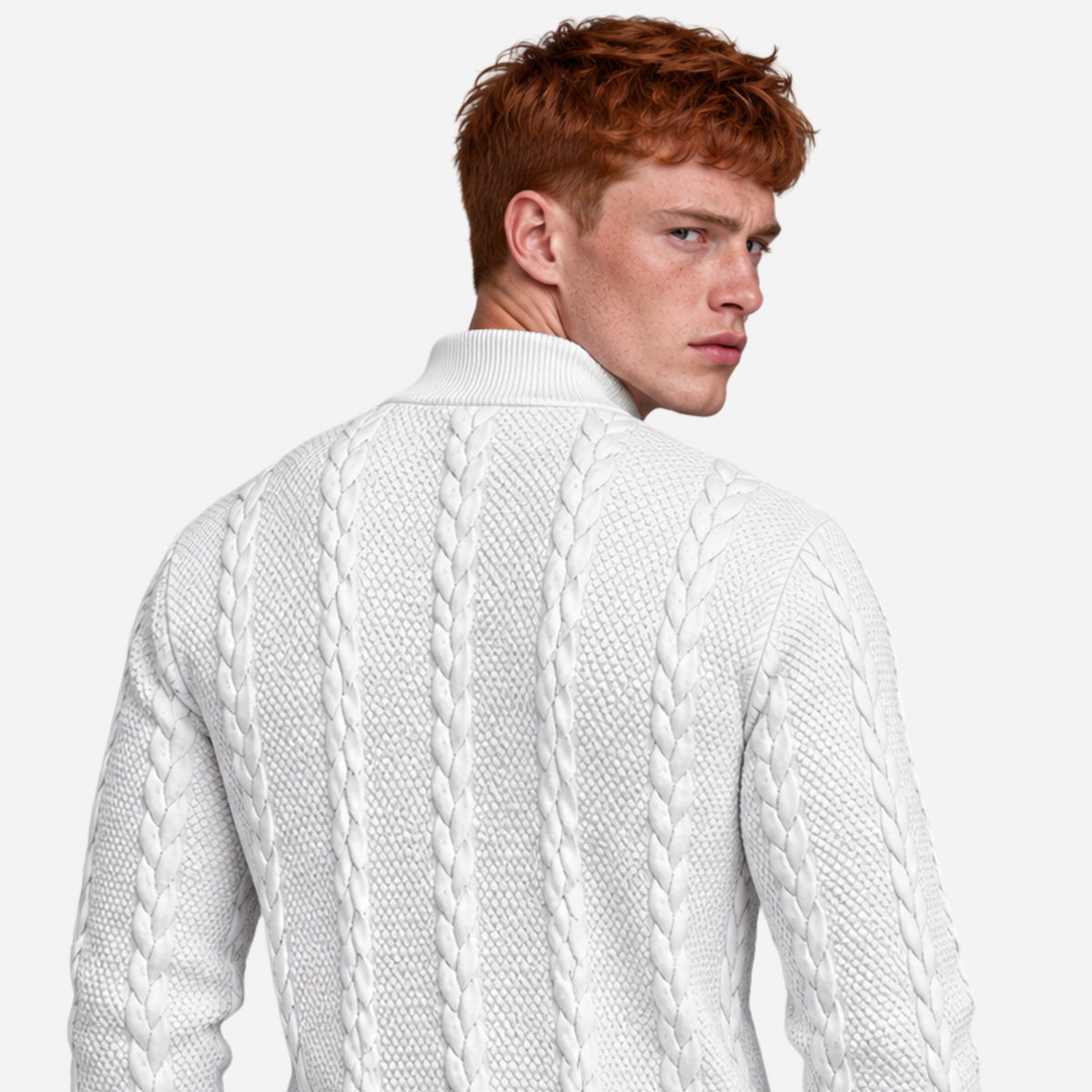 Men’s Panelled Cable-Knit Buttoned Collar Jumper-Fowsa