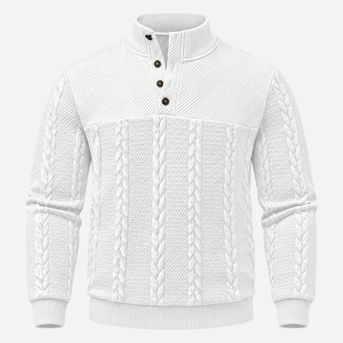 Men’s Panelled Cable-Knit Buttoned Collar Jumper-Fowsa