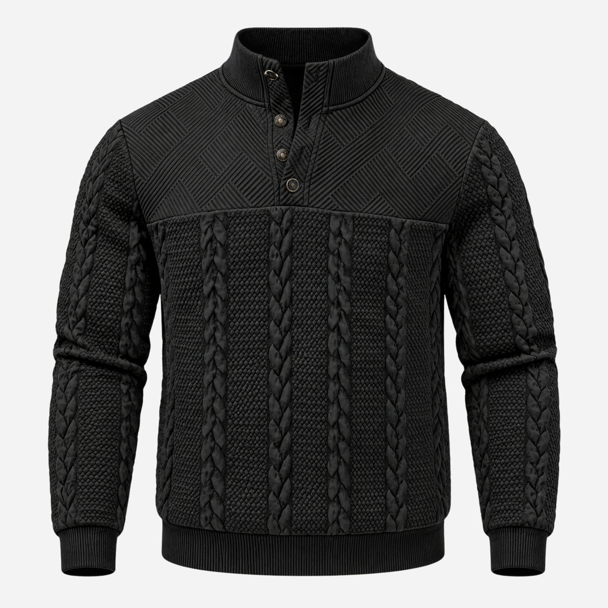 Men’s Panelled Cable-Knit Buttoned Collar Jumper-Fowsa