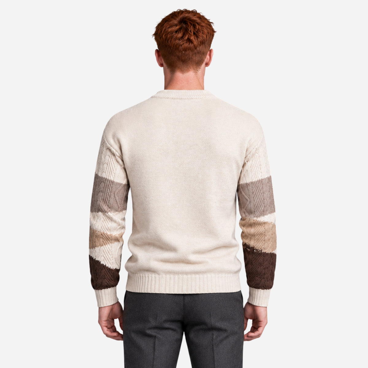 Men’s Panelled Cable Knit Mock-Neck Jumper-Fowsa
