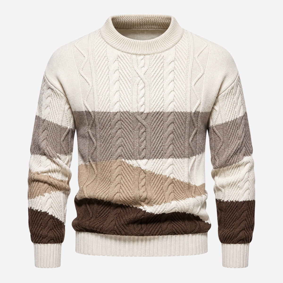 Men’s Panelled Cable Knit Mock-Neck Jumper-Fowsa