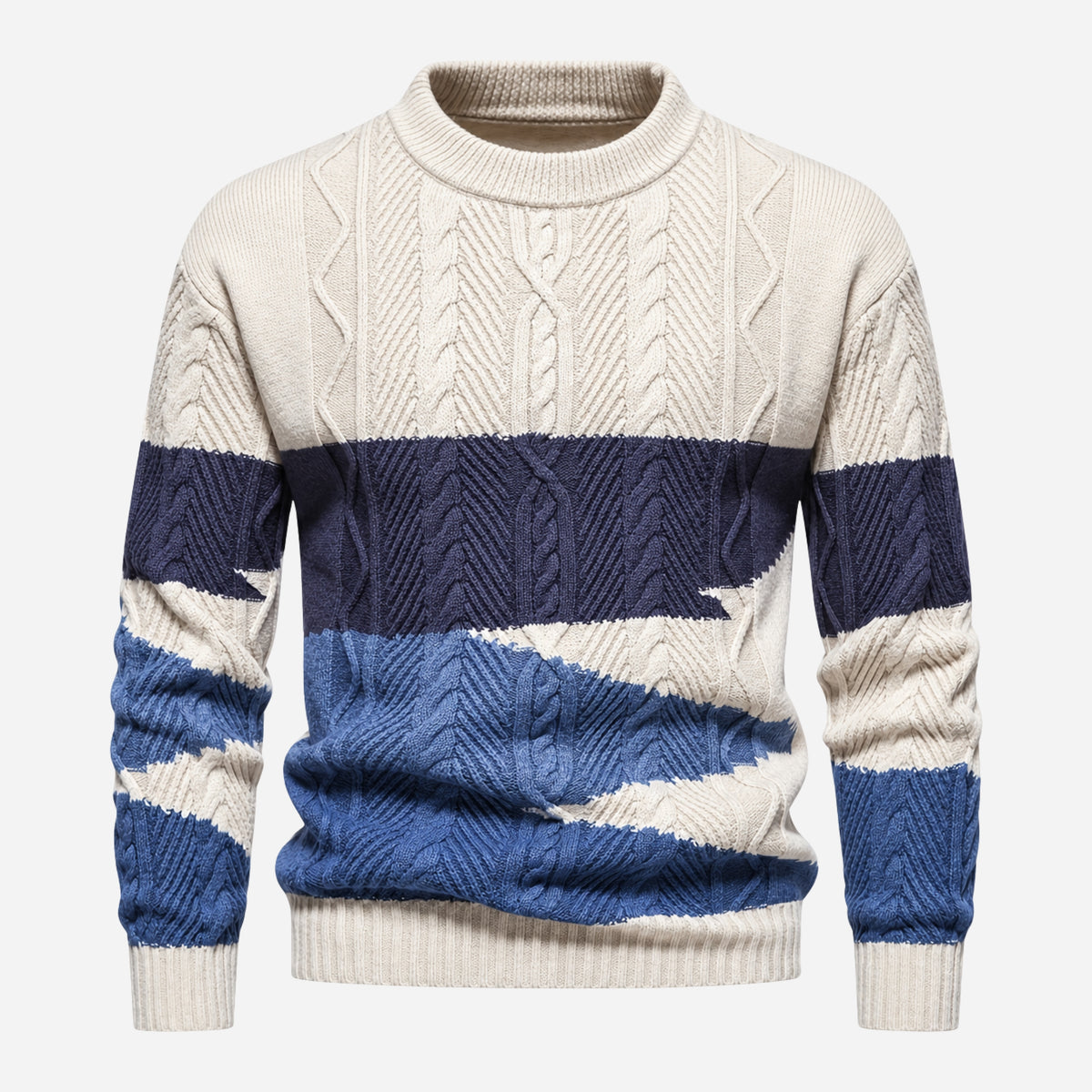 Men’s Panelled Cable Knit Mock-Neck Jumper-Fowsa