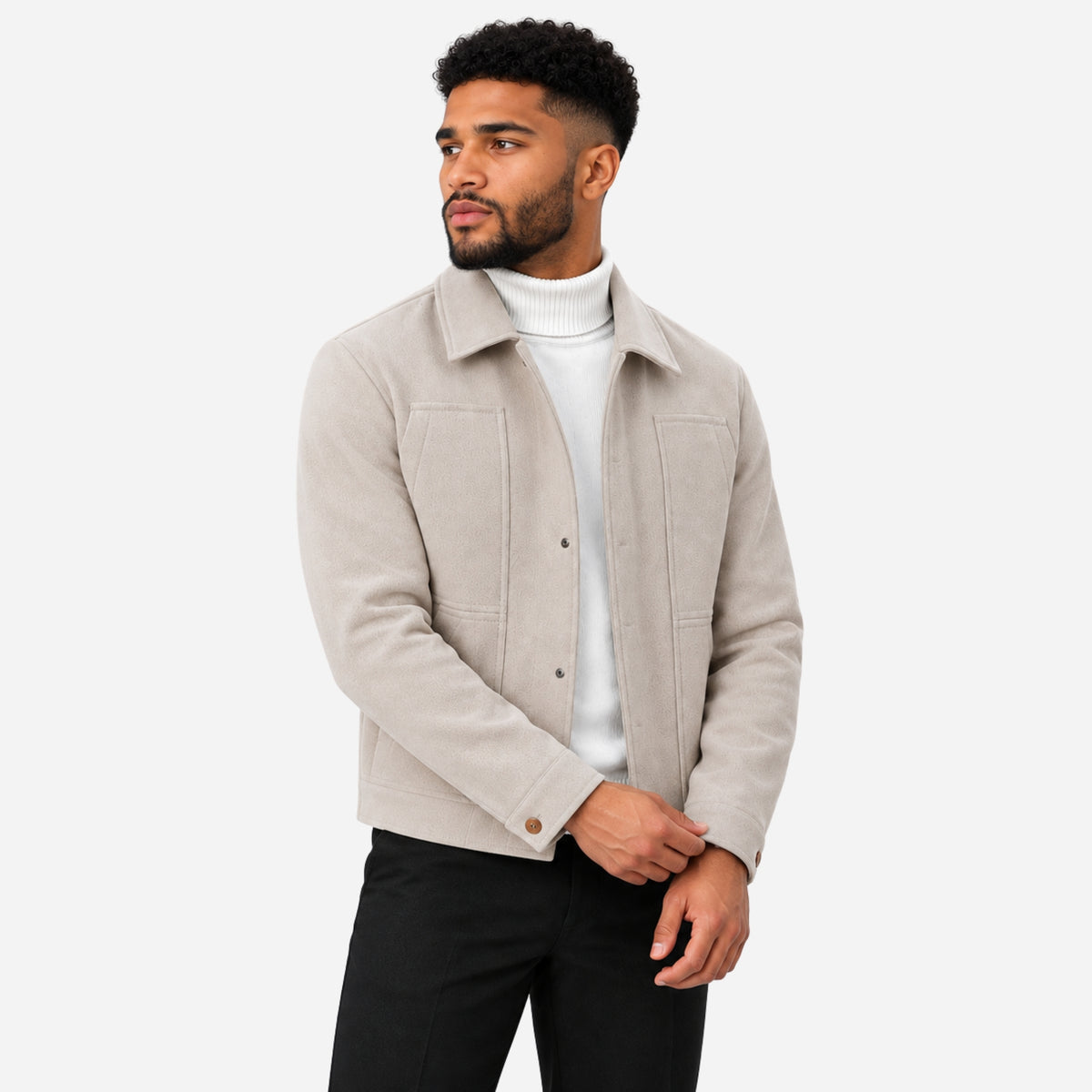 Men’s Panelled Multi-Pocket Collared Jacket-Fowsa