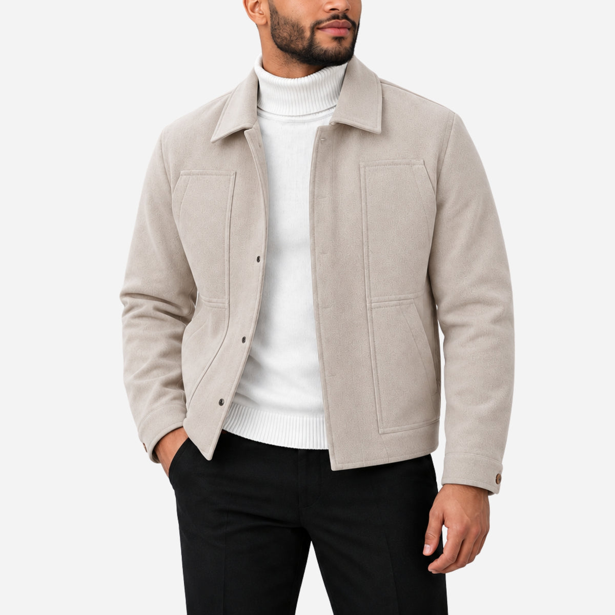 Men’s Panelled Multi-Pocket Collared Jacket-Fowsa