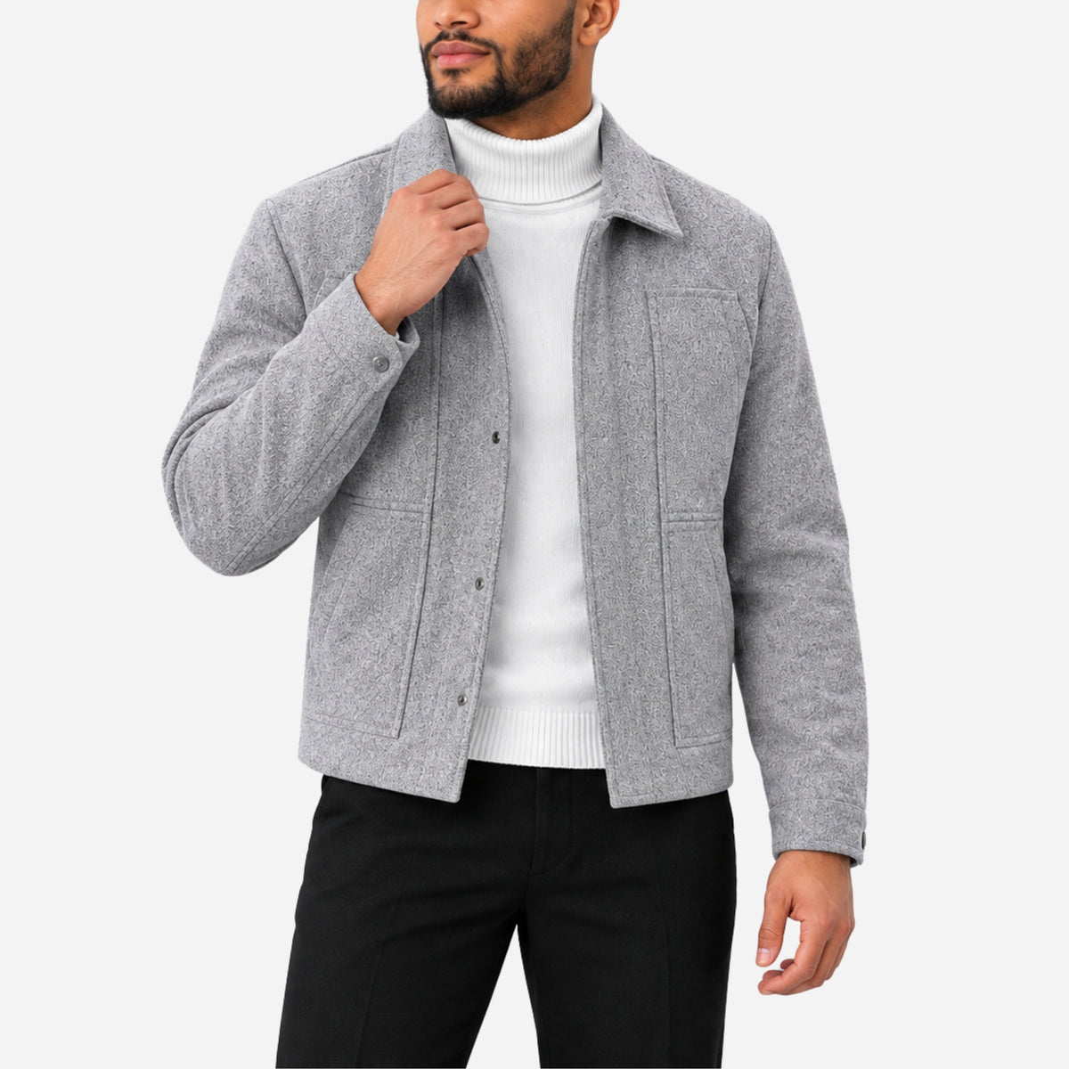 Men’s Panelled Multi-Pocket Collared Jacket-Fowsa