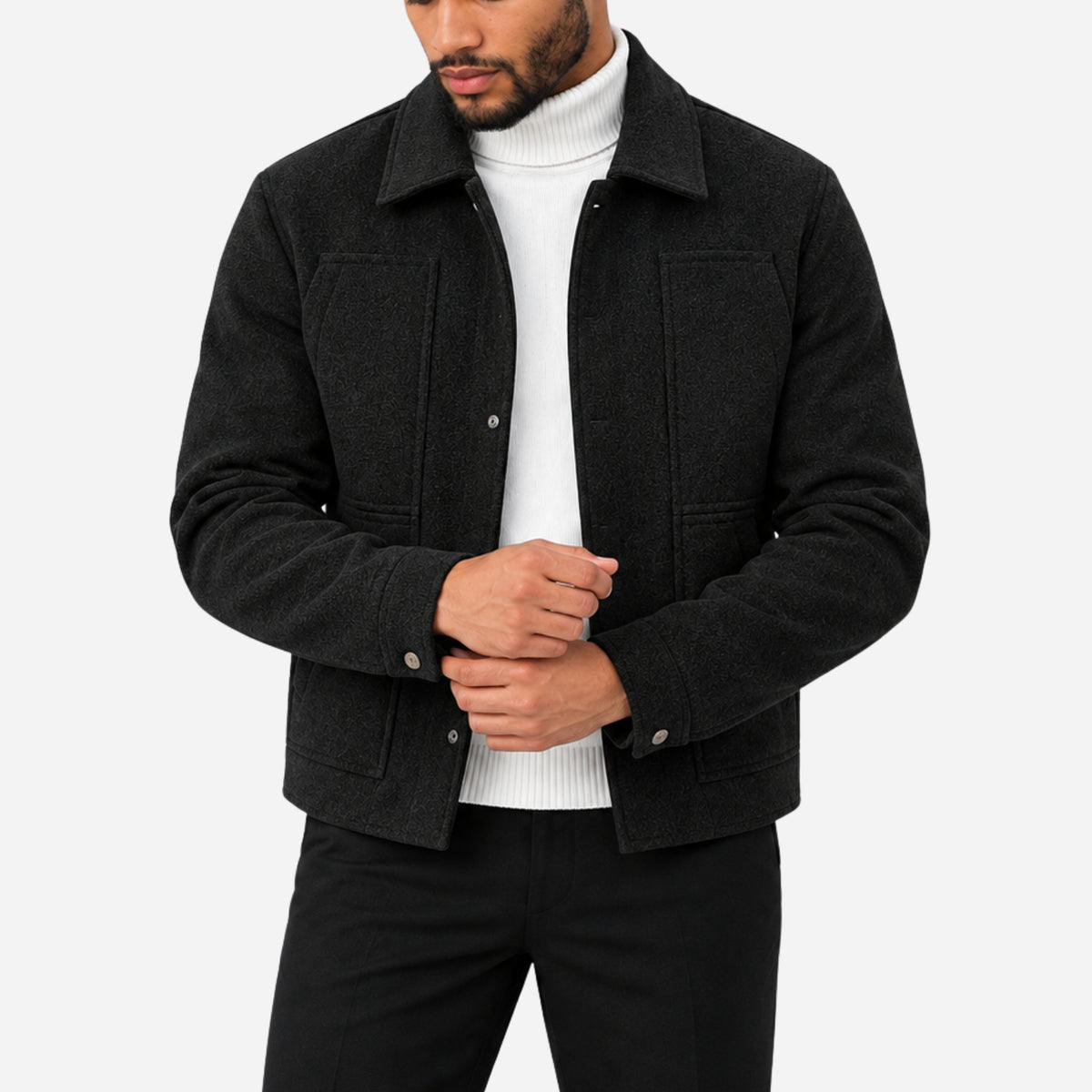 Men’s Panelled Multi-Pocket Collared Jacket-Fowsa