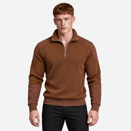 Men’s Panelled Ribbed Half-Zip Collar Jumper-Fowsa