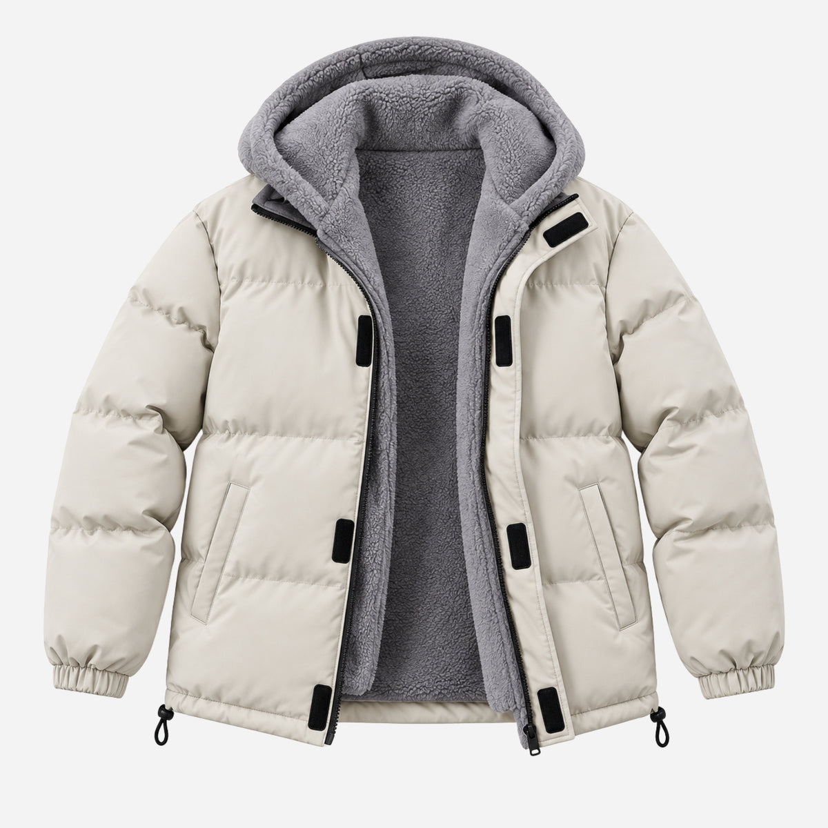 Men’s Plush-Lined Drawcord-Hem Hooded Puffer Jacket-Fowsa