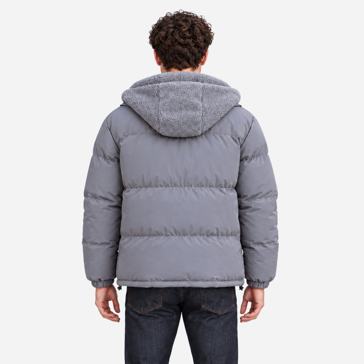 Men’s Plush-Lined Drawcord-Hem Hooded Puffer Jacket-Fowsa