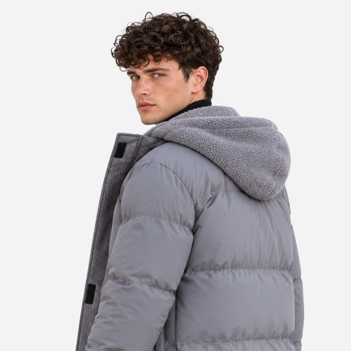 Men’s Plush-Lined Drawcord-Hem Hooded Puffer Jacket-Fowsa