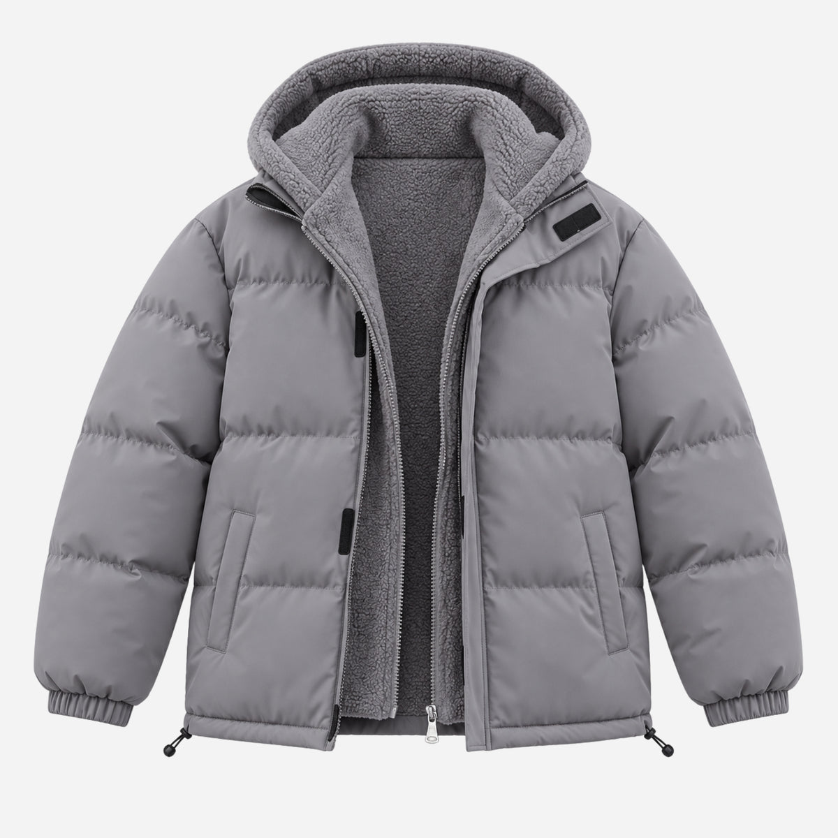 Men’s Plush-Lined Drawcord-Hem Hooded Puffer Jacket-Fowsa