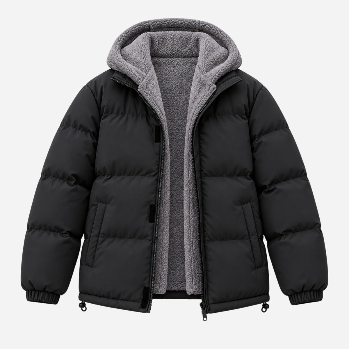 Men’s Plush-Lined Drawcord-Hem Hooded Puffer Jacket-Fowsa
