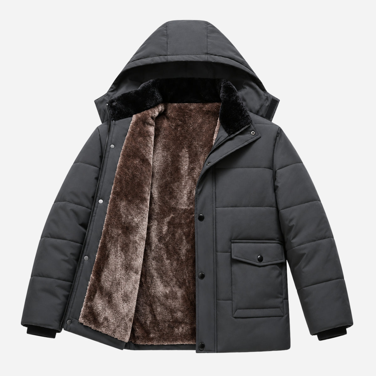 Men’s Plush-Lined Hooded Padded Jacket-Fowsa