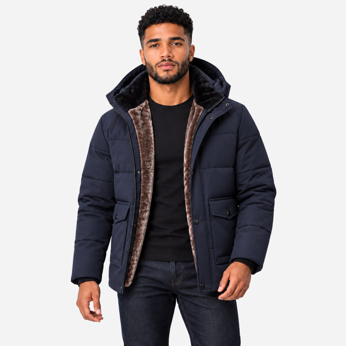 Men’s Plush-Lined Hooded Padded Jacket-Fowsa