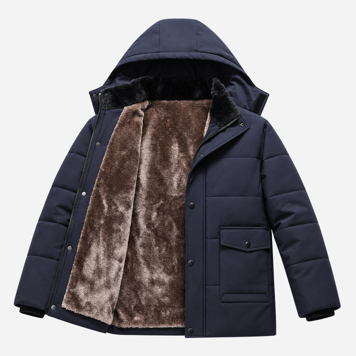 Men’s Plush-Lined Hooded Padded Jacket-Fowsa