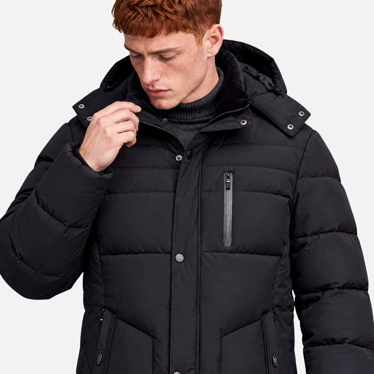 Men’s Plush-Lined Hooded Puffer Coat-Fowsa