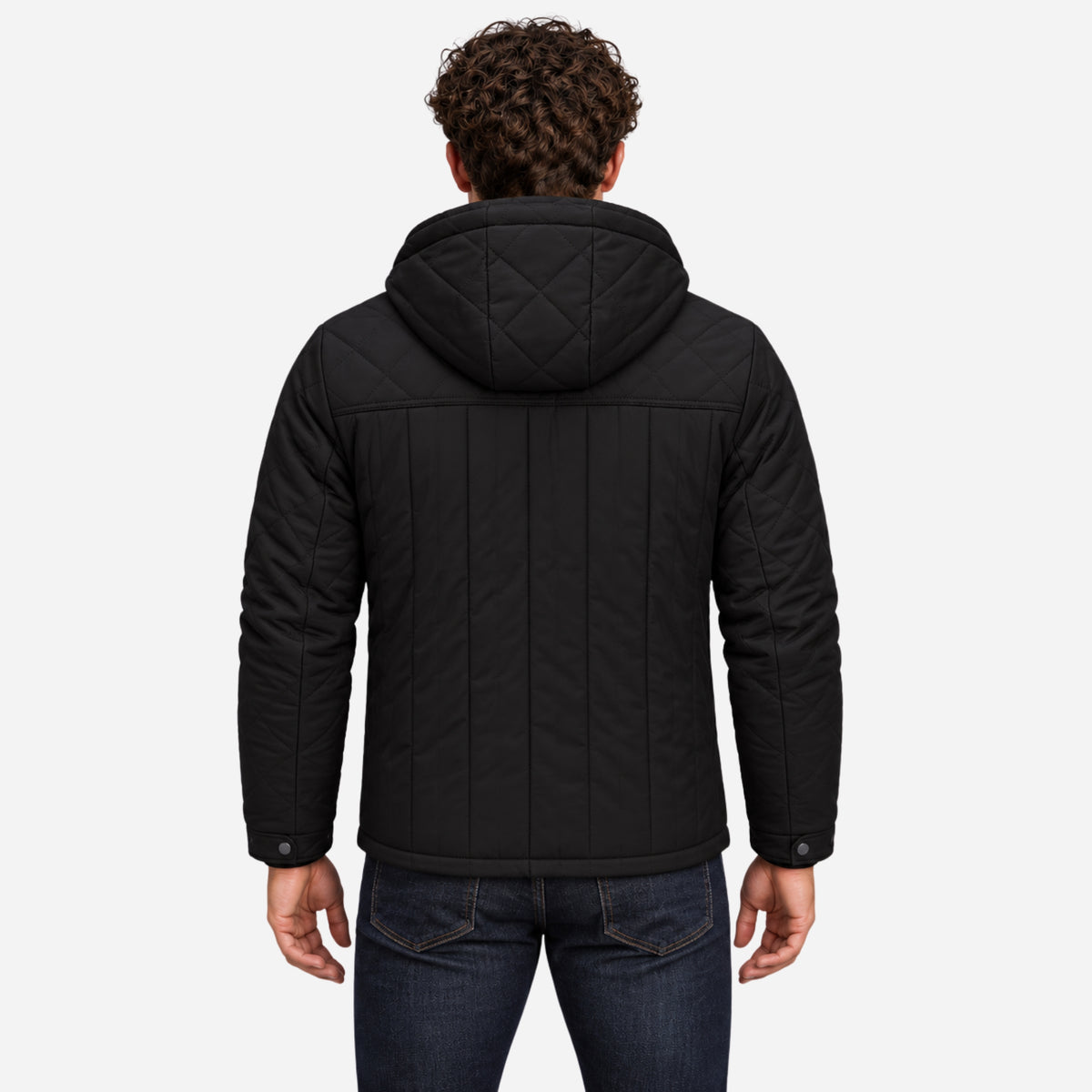 Men’s Plush-Lined Multi-Pocket Quilted Hooded Jacket-Fowsa