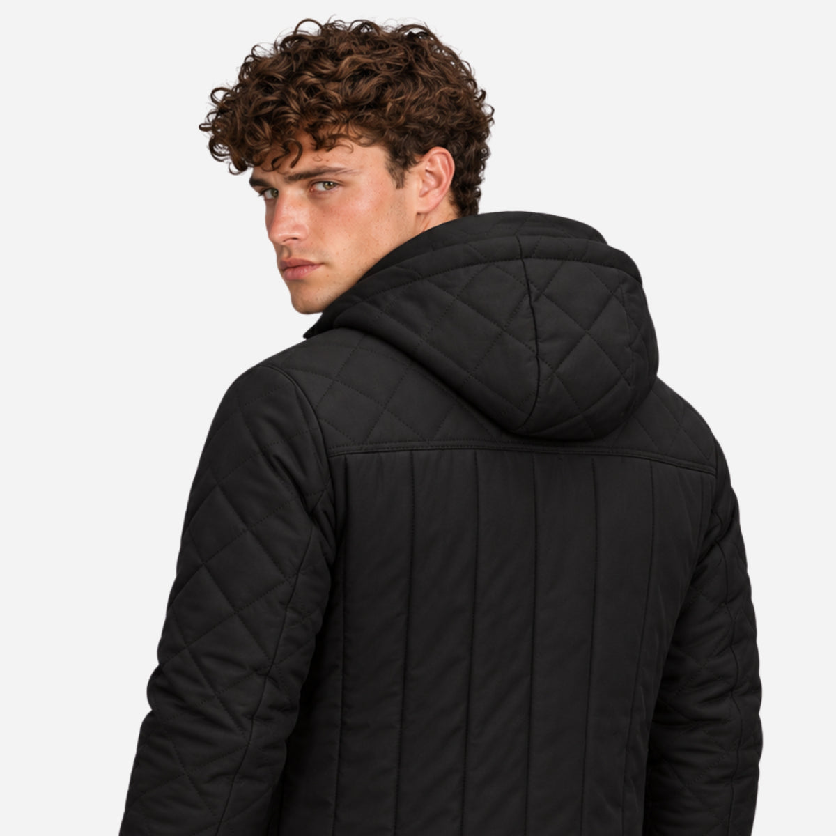Men’s Plush-Lined Multi-Pocket Quilted Hooded Jacket-Fowsa