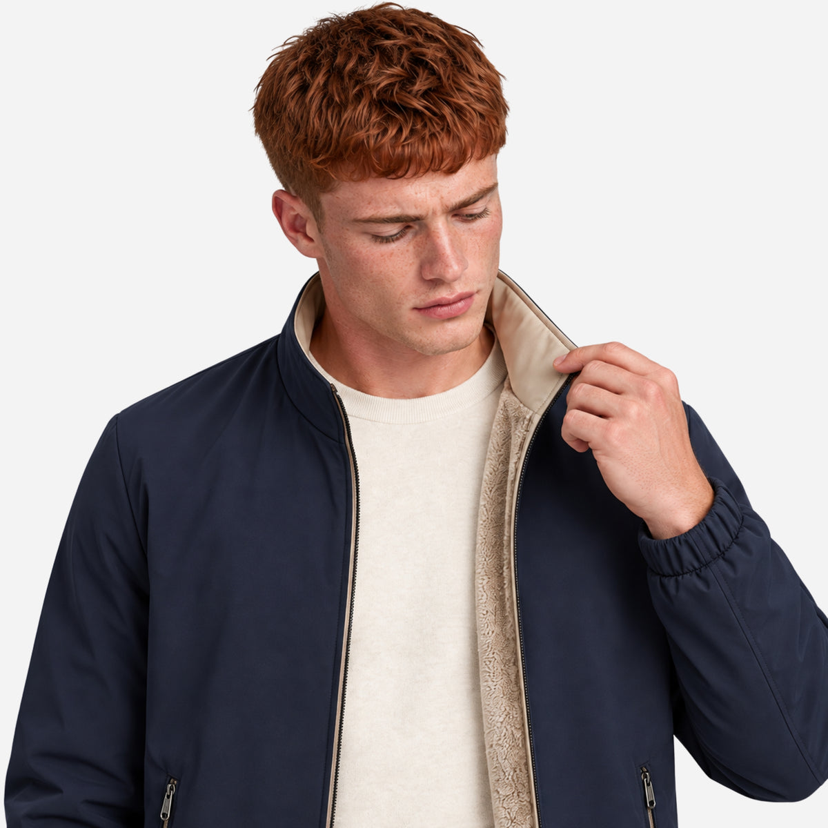 Men’s Plush-Lined Stand-Collar Full-Zip Jacket-Fowsa