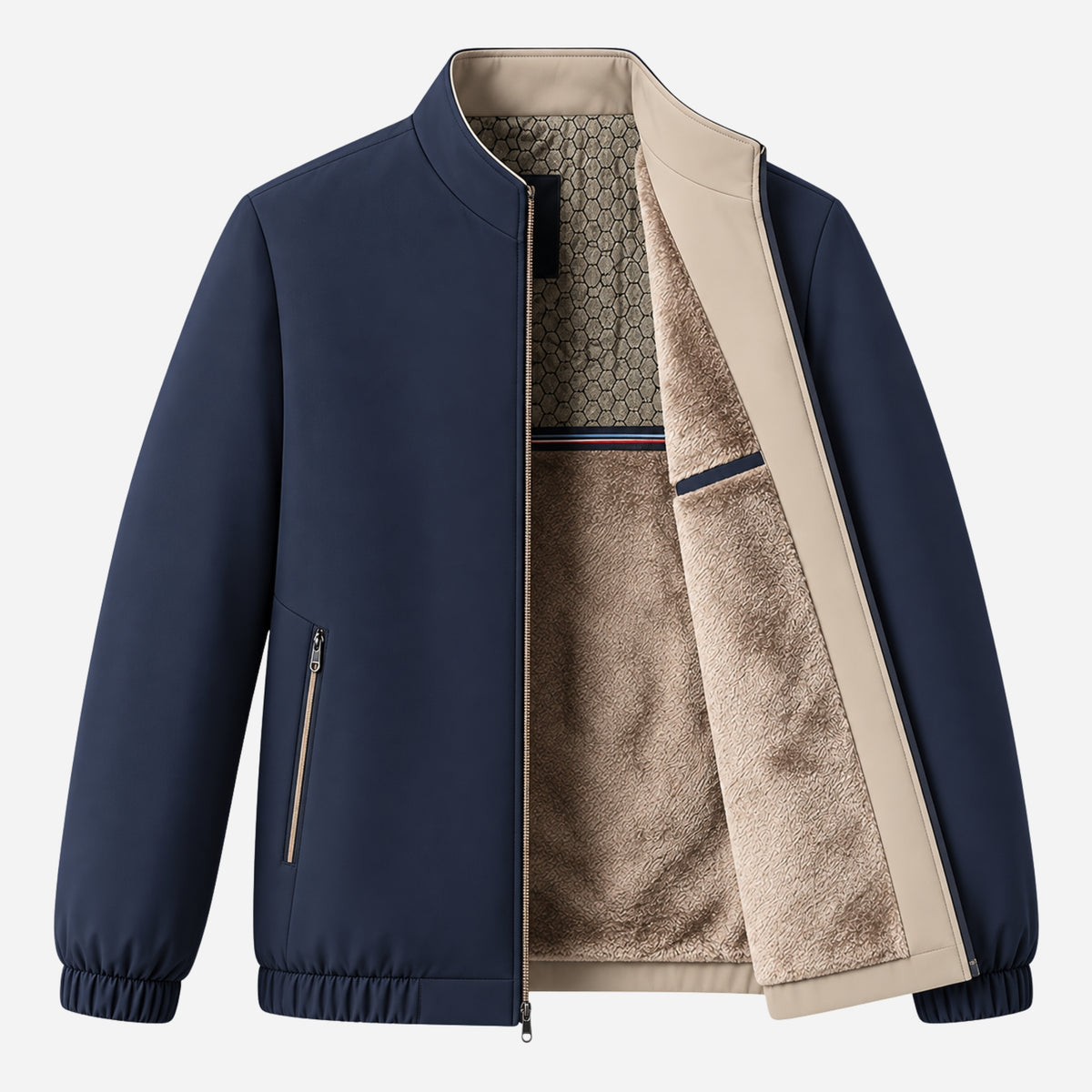 Men’s Plush-Lined Stand-Collar Full-Zip Jacket-Fowsa