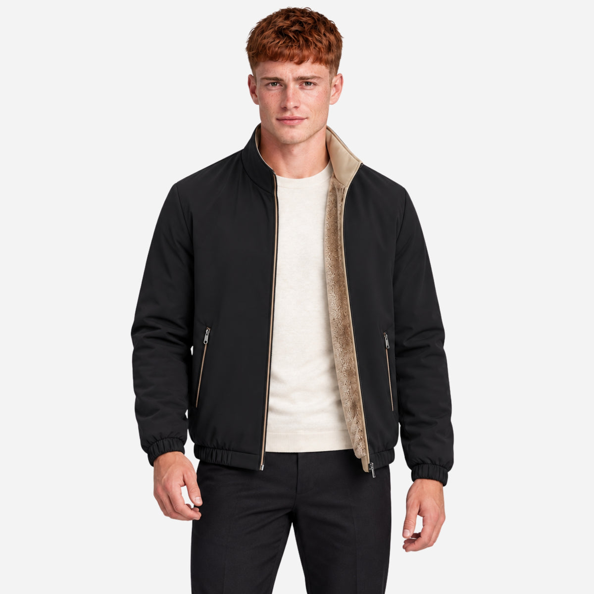 Men’s Plush-Lined Stand-Collar Full-Zip Jacket-Fowsa