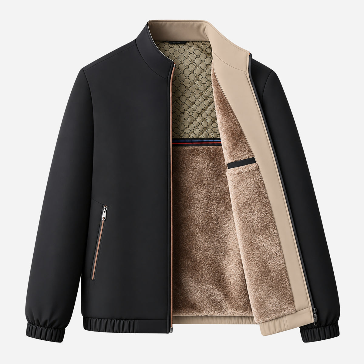 Men’s Plush-Lined Stand-Collar Full-Zip Jacket-Fowsa