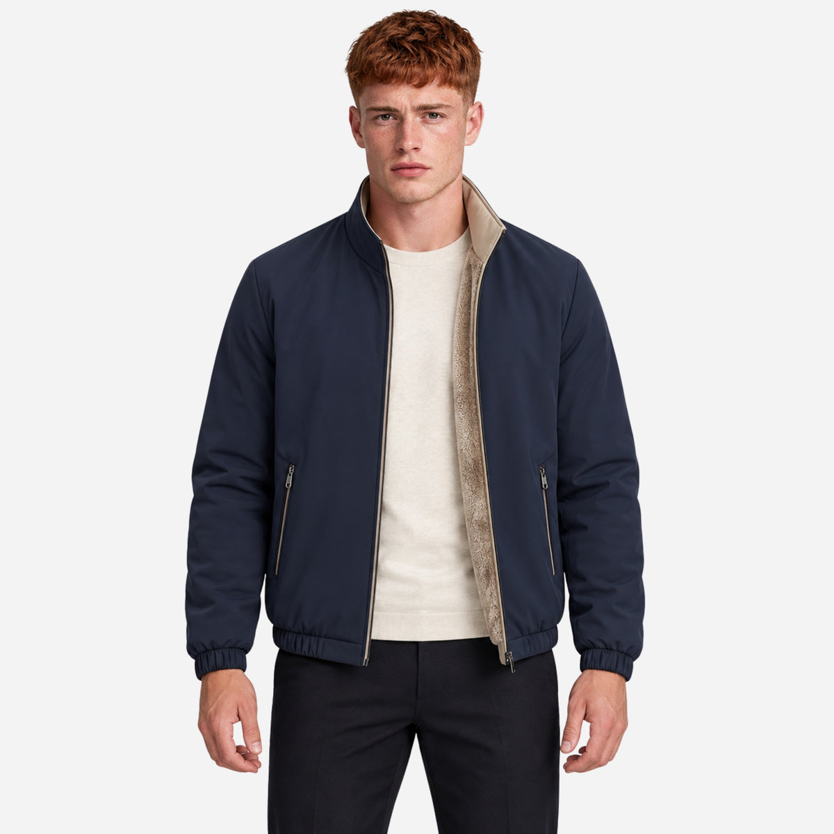 Men’s Plush-Lined Stand-Collar Full-Zip Jacket-Fowsa