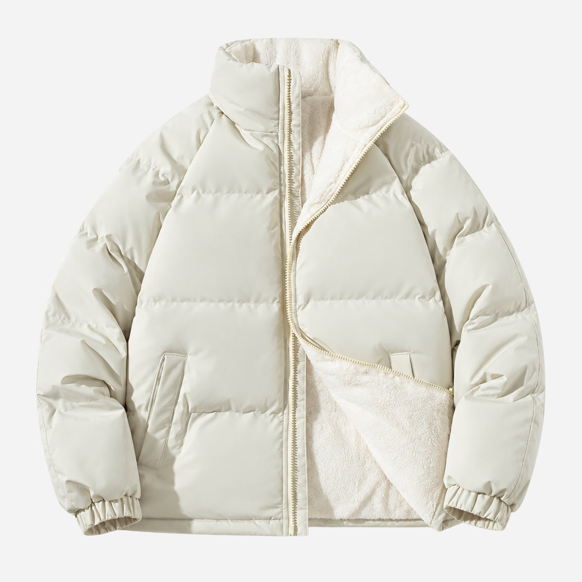 Men’s Plush-Lined Stand-Collar Puffer Jacket-Fowsa