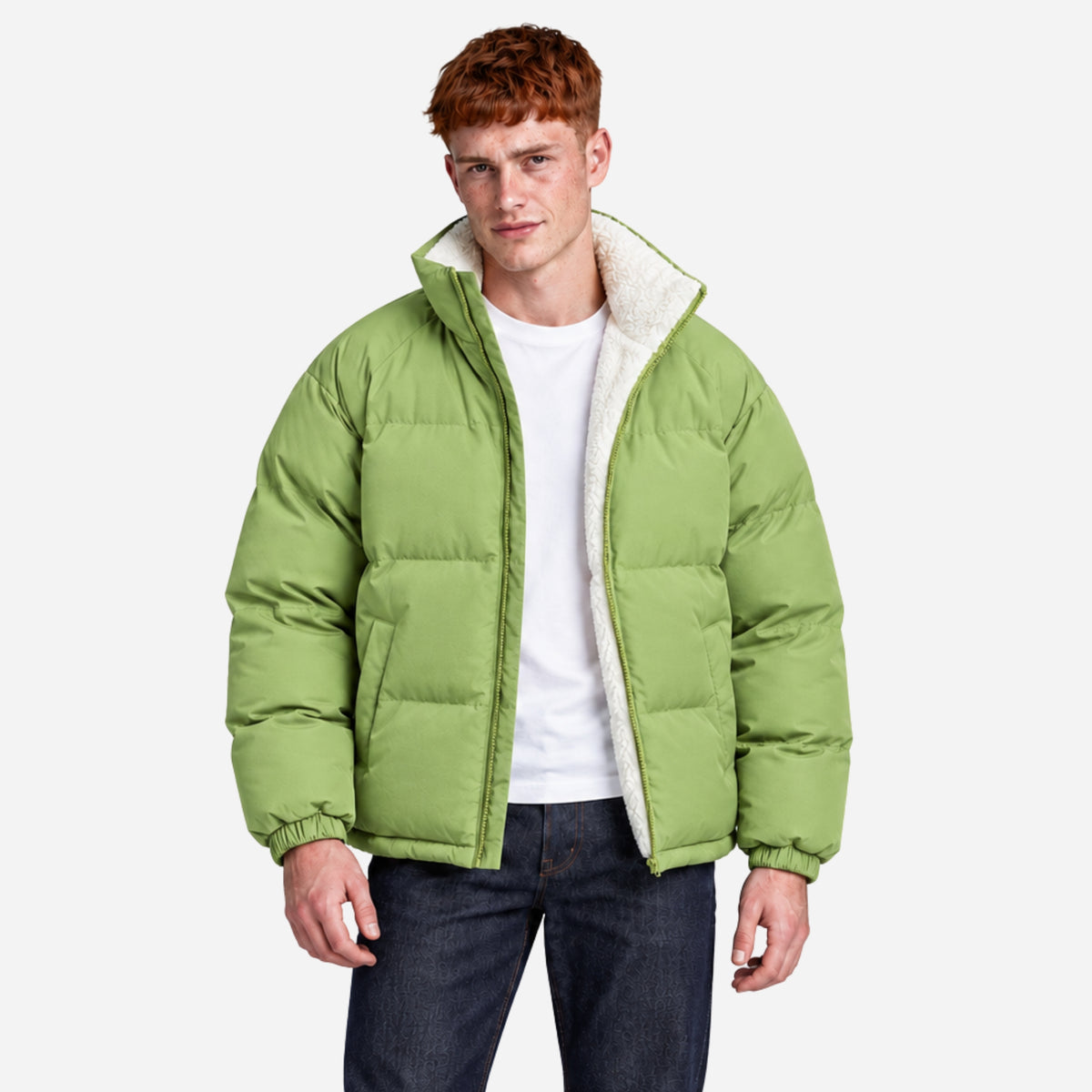 Men’s Plush-Lined Stand-Collar Puffer Jacket-Fowsa