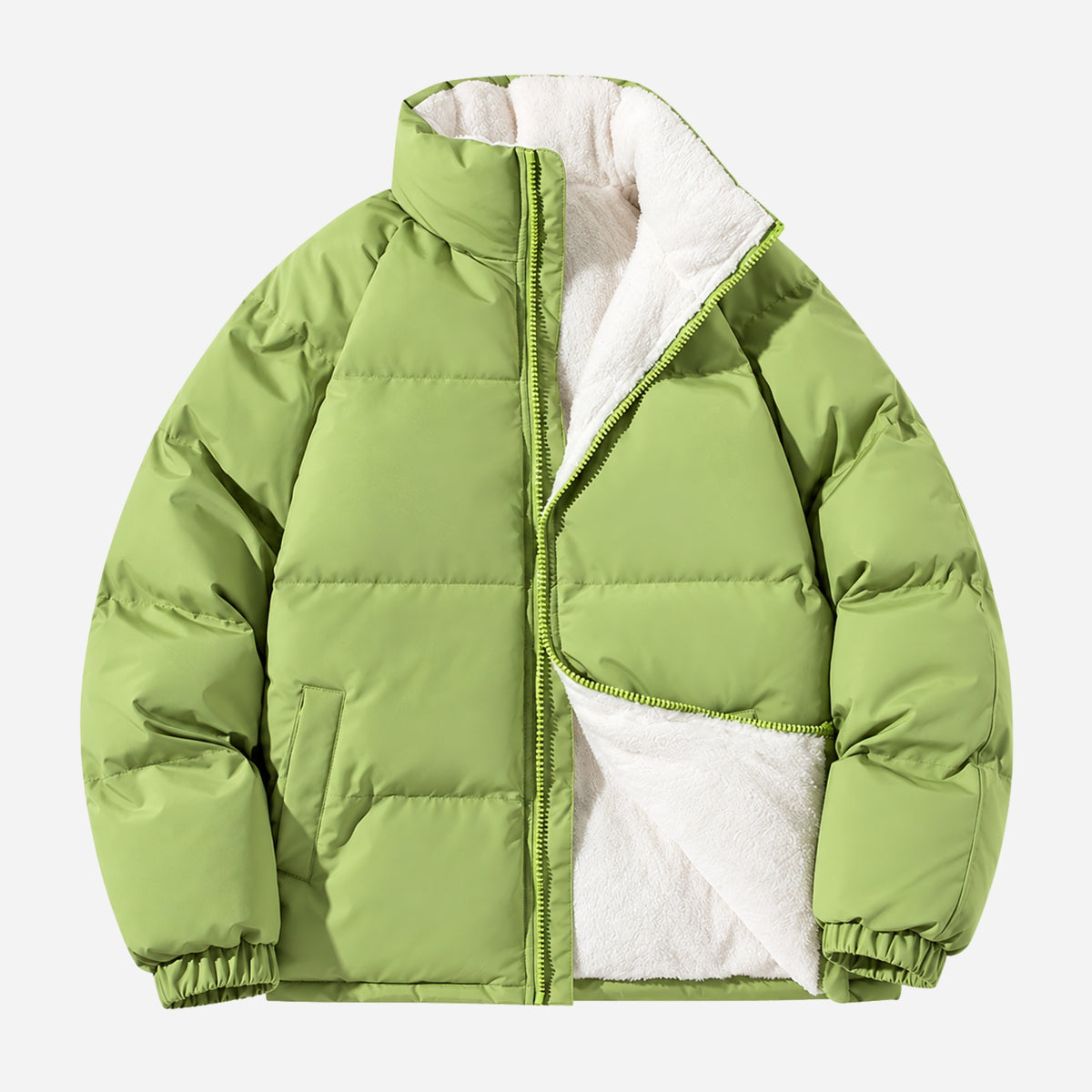Men’s Plush-Lined Stand-Collar Puffer Jacket-Fowsa
