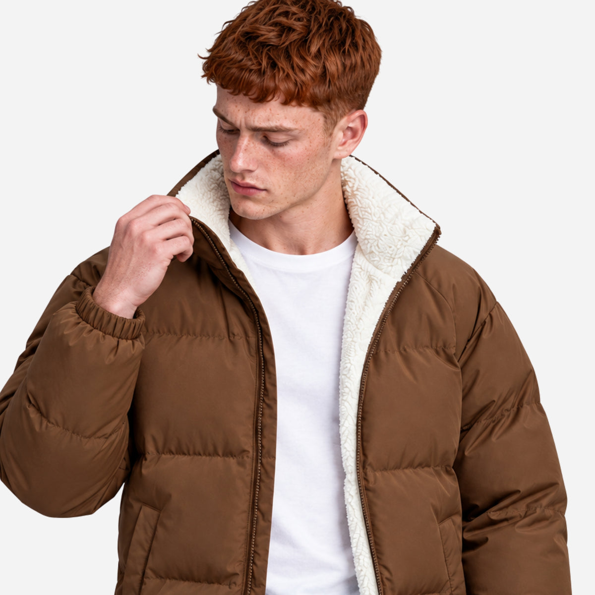 Men’s Plush-Lined Stand-Collar Puffer Jacket-Fowsa