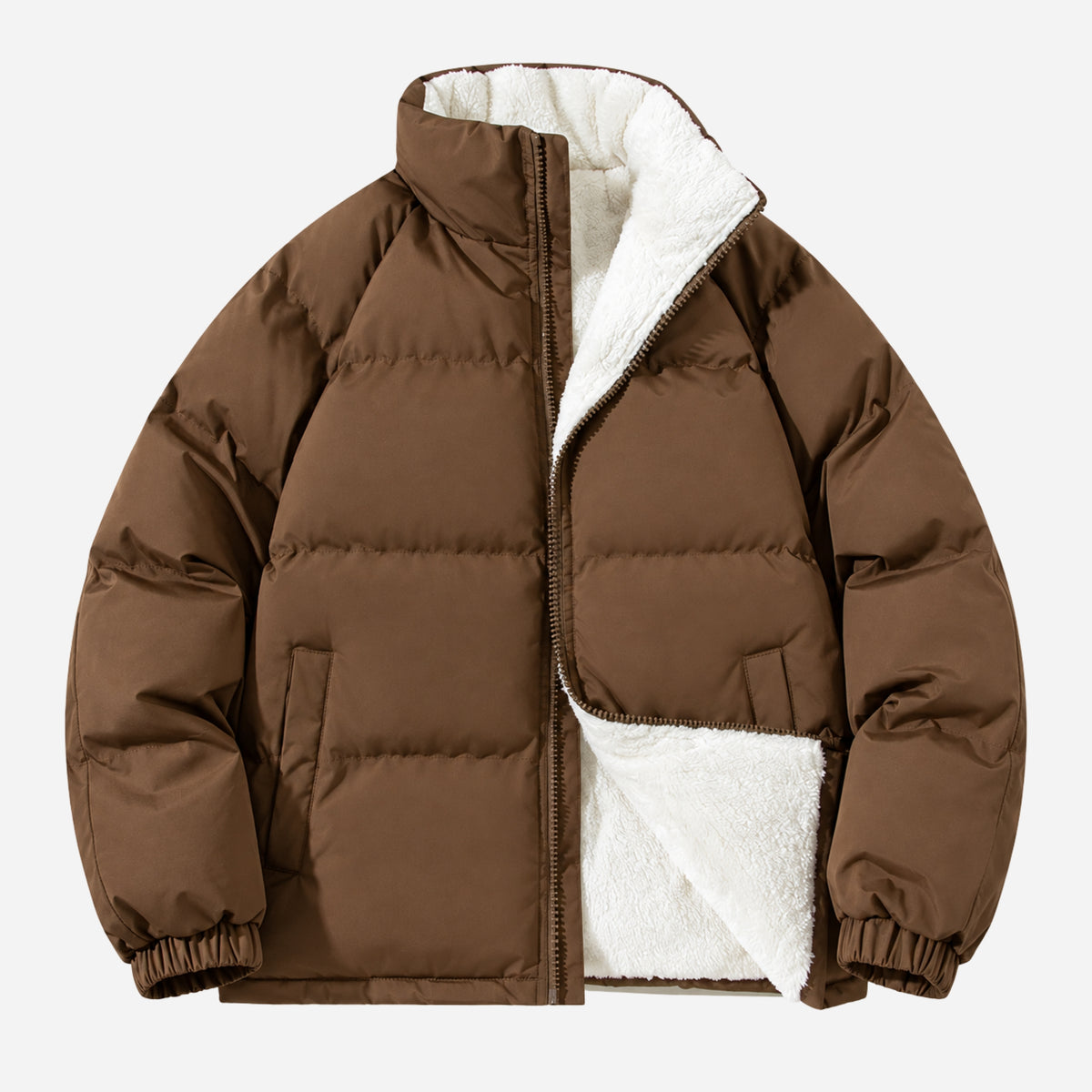 Men’s Plush-Lined Stand-Collar Puffer Jacket-Fowsa