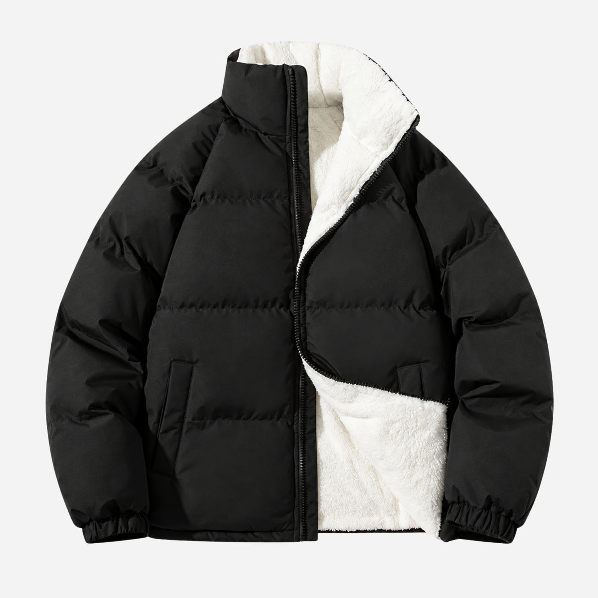 Men’s Plush-Lined Stand-Collar Puffer Jacket-Fowsa