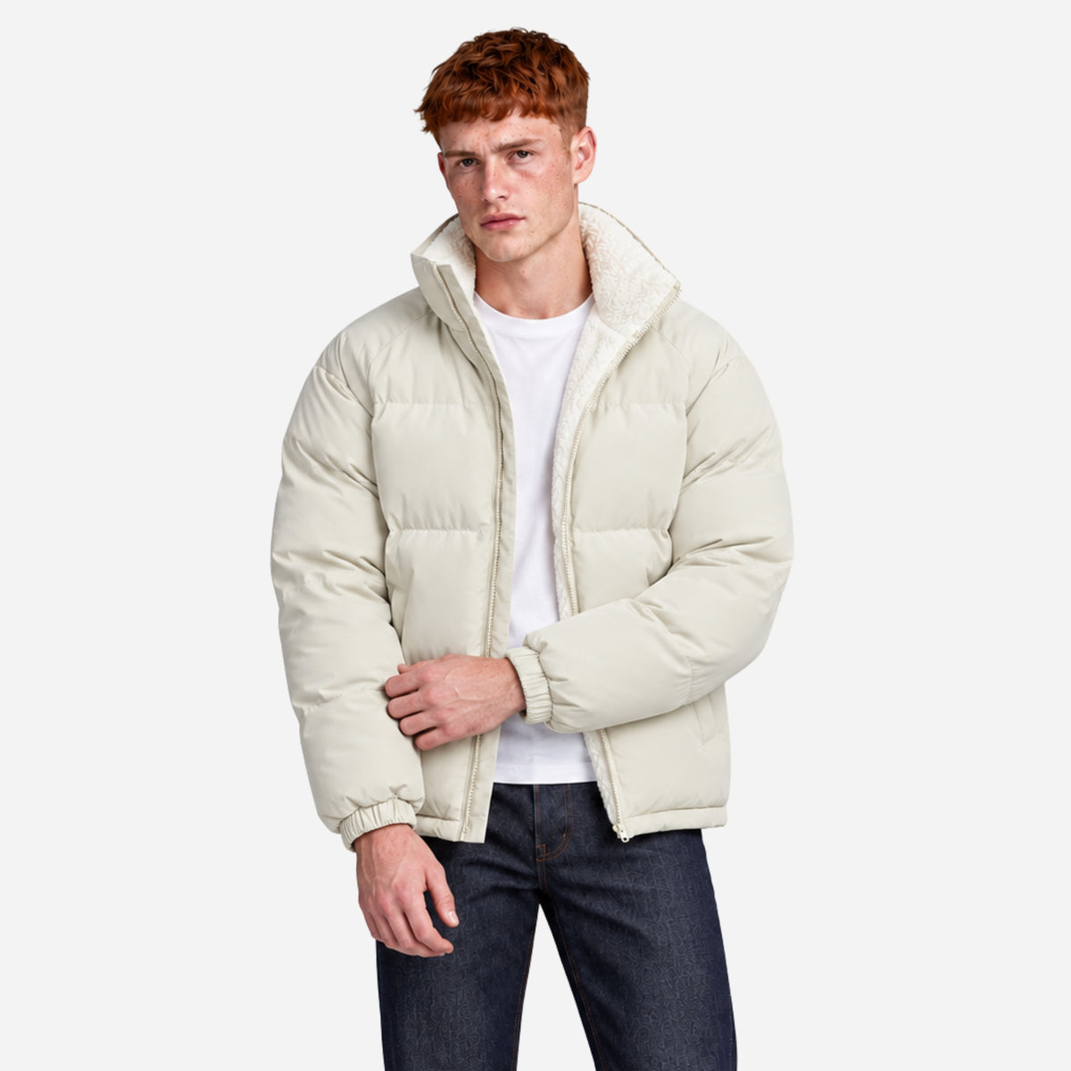 Men’s Plush-Lined Stand-Collar Puffer Jacket-Fowsa