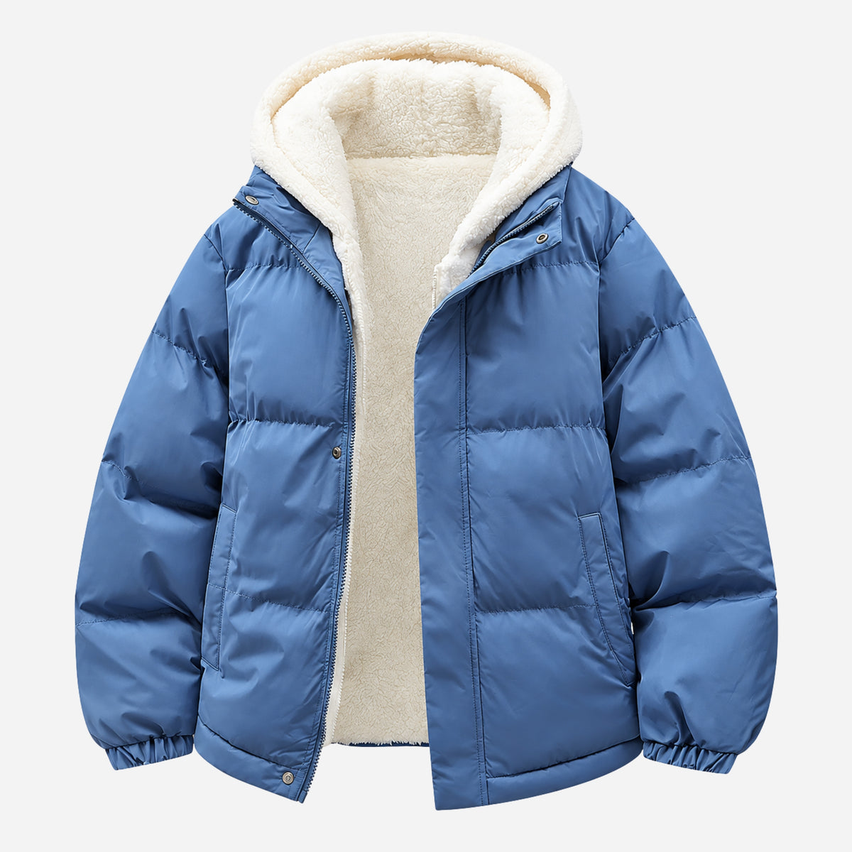 Men’s Plush-Lined Storm-Flap Hooded Puffer Jacket-Fowsa