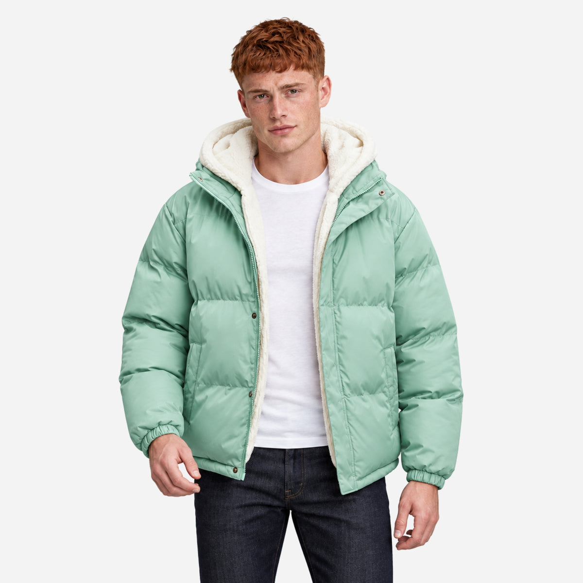Men’s Plush-Lined Storm-Flap Hooded Puffer Jacket-Fowsa