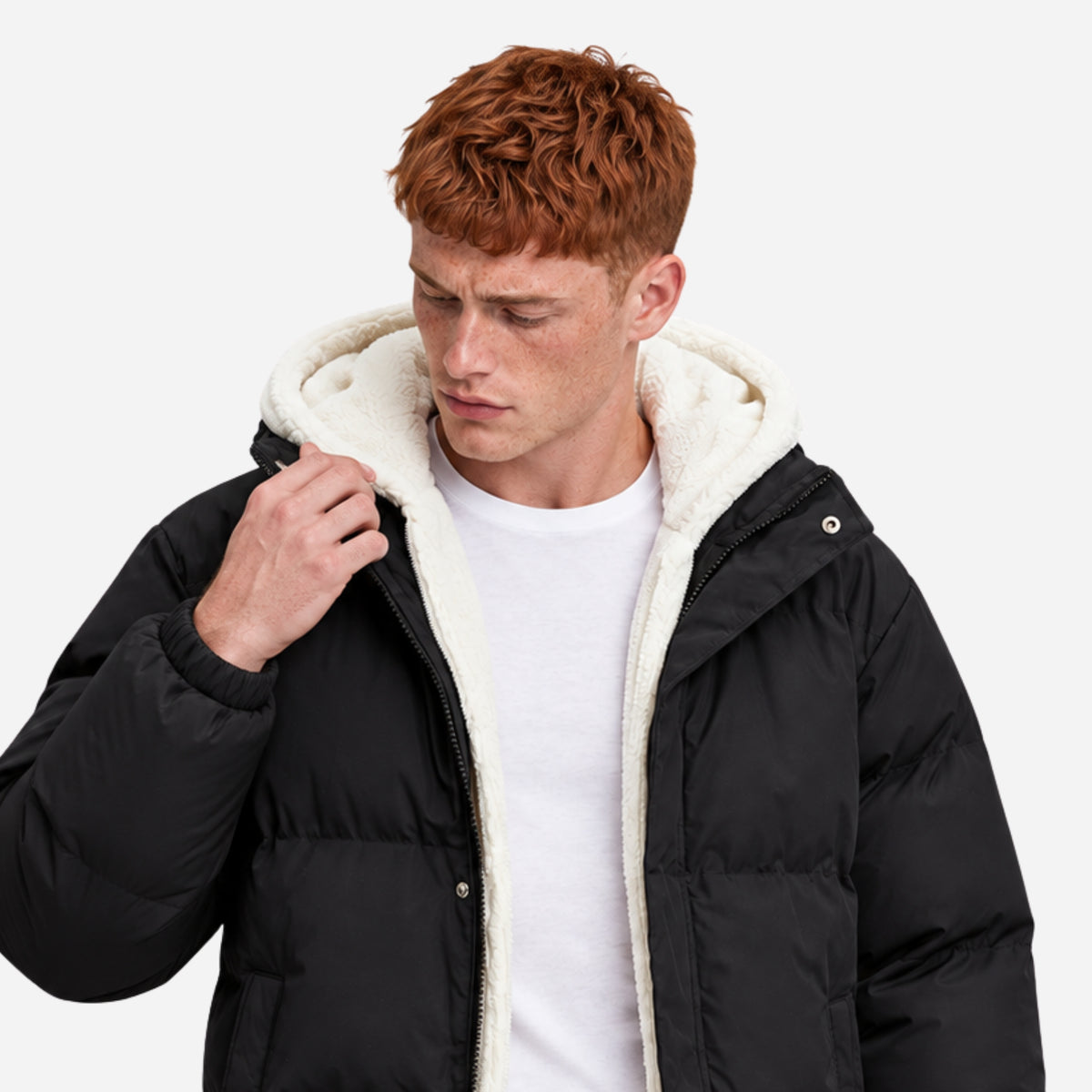 Men’s Plush-Lined Storm-Flap Hooded Puffer Jacket-Fowsa
