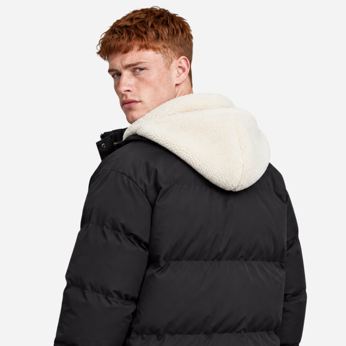 Men’s Plush-Lined Storm-Flap Hooded Puffer Jacket-Fowsa