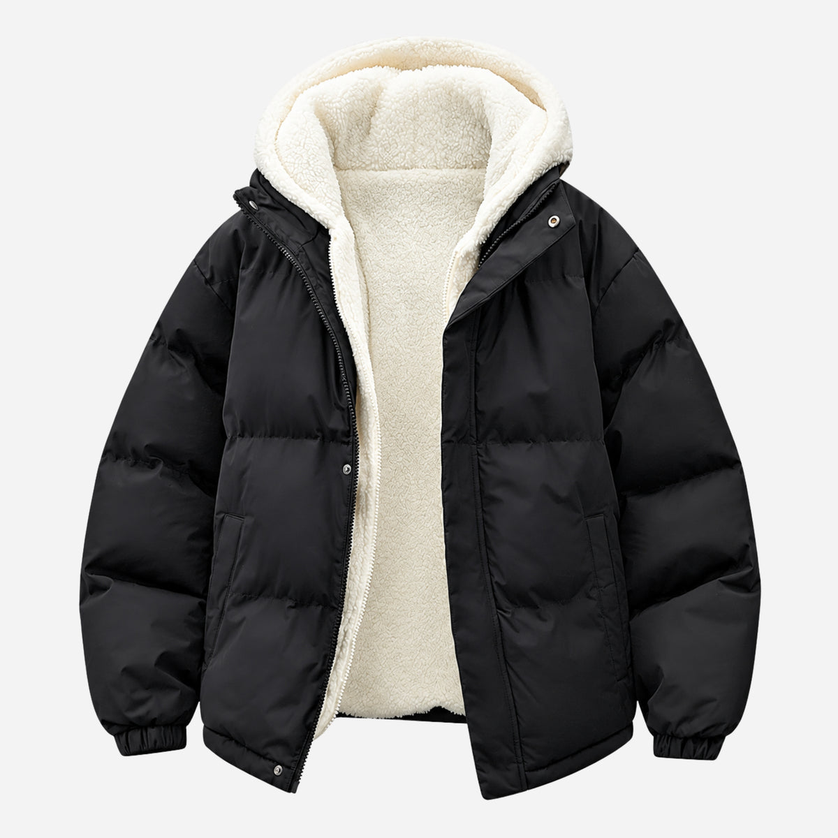 Men’s Plush-Lined Storm-Flap Hooded Puffer Jacket-Fowsa